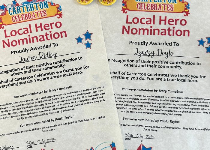Carterton Celebrates Local Hero nominations for Lauren Ridley and Lyndsy Doyle